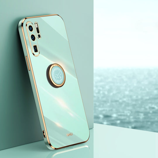 For Huawei P30 Pro XINLI Straight Edge 6D Electroplate TPU Phone Case with Ring Holder(Mint Green)