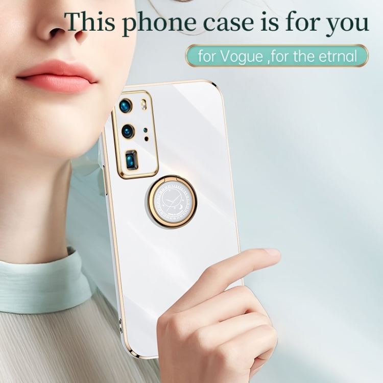 For Huawei P40 XINLI Straight Edge 6D Electroplate TPU Phone Case with Ring Holder(White) - Huawei Cases by XINLI | Online Shopping UK | buy2fix