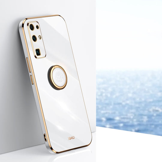 For Honor 30 XINLI Straight Edge 6D Electroplate TPU Phone Case with Ring Holder(White)