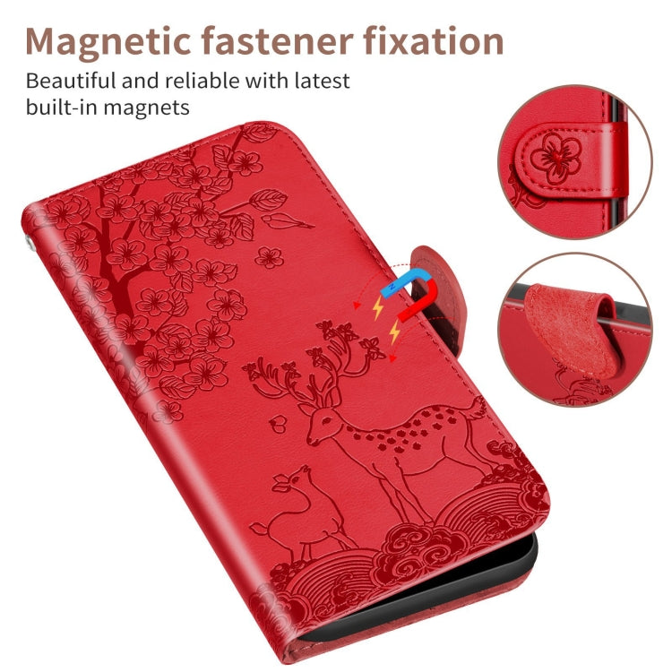 For Xiaomi Redmi 9A Sika Deer Embossing Pattern Horizontal Flip PU Leather Case with Holder & Card Slot & Wallet & Photo Frame(Red) - Xiaomi Cases by buy2fix | Online Shopping UK | buy2fix