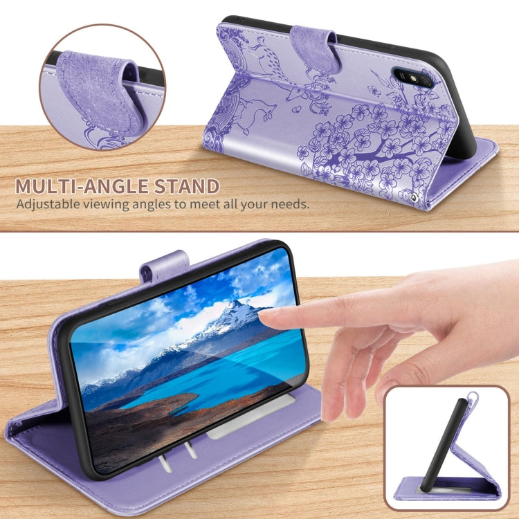 For Xiaomi Redmi 9A Sika Deer Embossing Pattern Horizontal Flip PU Leather Case with Holder & Card Slot & Wallet & Photo Frame(Purple) - Xiaomi Cases by buy2fix | Online Shopping UK | buy2fix