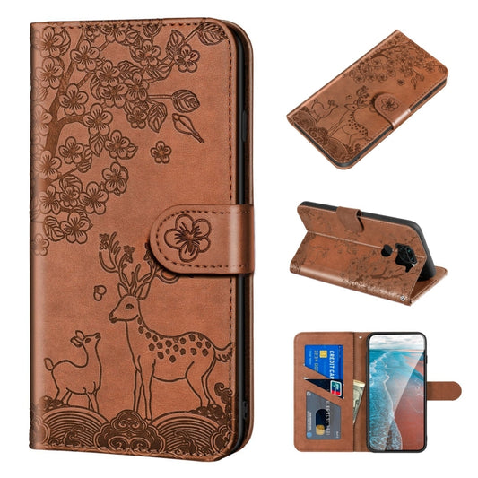 For Xiaomi Redmi Note 9 Sika Deer Embossing Pattern Horizontal Flip PU Leather Case with Holder & Card Slot & Wallet & Photo Frame(Brown) - Xiaomi Cases by buy2fix | Online Shopping UK | buy2fix