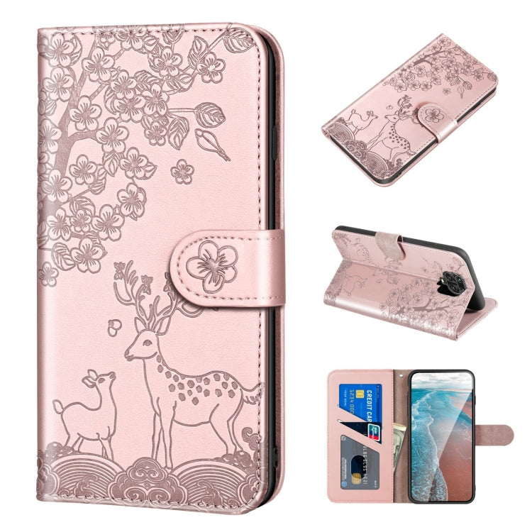 For Xiaomi Redmi Note 9 Pro Sika Deer Embossing Pattern Horizontal Flip PU Leather Case with Holder & Card Slot & Wallet & Photo Frame(Rose Gold) - Xiaomi Cases by buy2fix | Online Shopping UK | buy2fix