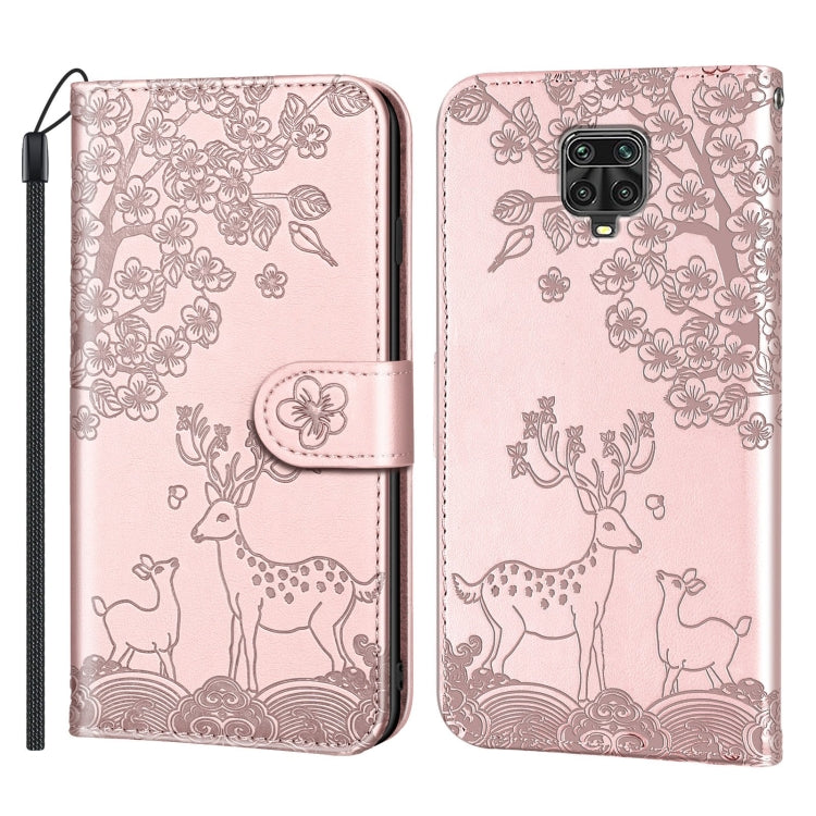 For Xiaomi Redmi Note 9 Pro Sika Deer Embossing Pattern Horizontal Flip PU Leather Case with Holder & Card Slot & Wallet & Photo Frame(Rose Gold) - Xiaomi Cases by buy2fix | Online Shopping UK | buy2fix