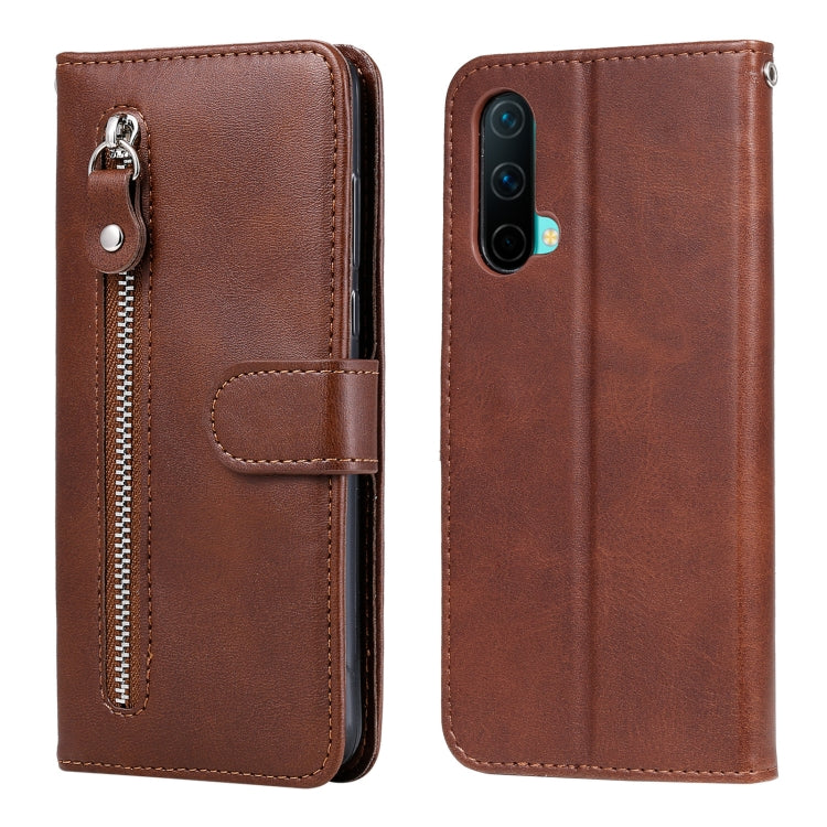 For OnePlus Nord CE 5G Fashion Calf Texture Zipper Horizontal Flip Leather Case with Stand & Card Slots & Wallet Function(Brown) - OnePlus Cases by buy2fix | Online Shopping UK | buy2fix