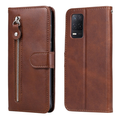 For OPPO Realme 8 5G / Realme V13 5G Fashion Calf Texture Zipper Horizontal Flip Leather Case with Stand & Card Slots & Wallet Function(Brown) - Realme Cases by buy2fix | Online Shopping UK | buy2fix