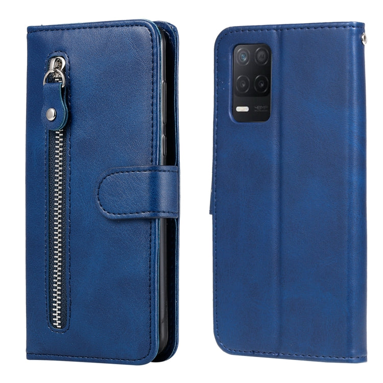 For OPPO Realme 8 5G / Realme V13 5G Fashion Calf Texture Zipper Horizontal Flip Leather Case with Stand & Card Slots & Wallet Function(Blue) - Realme Cases by buy2fix | Online Shopping UK | buy2fix