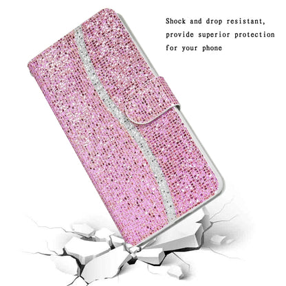 For iPhone 13 mini Glitter Powder Horizontal Flip Leather Case with Card Slots & Holder & Lanyard (Pink) by buy2fix