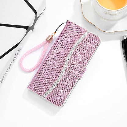 For iPhone 13 Glitter Powder Horizontal Flip Leather Case with Card Slots & Holder & Lanyard(Pink) - iPhone 13 Cases by buy2fix | Online Shopping UK | buy2fix