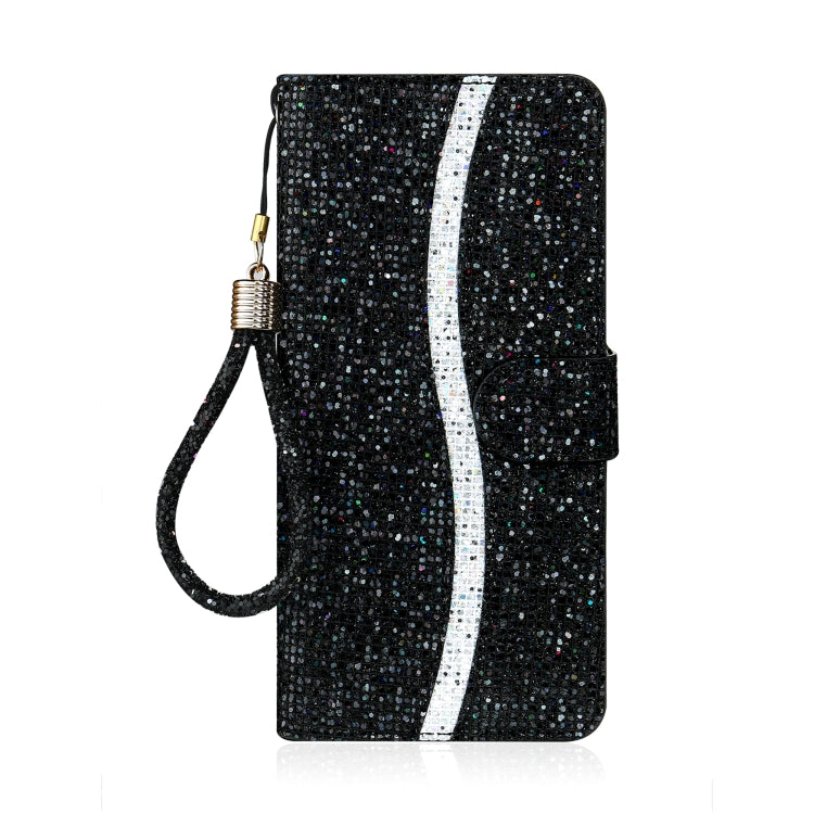 For Samsung Galaxy A03s (EU Version) Glitter Powder Horizontal Flip Leather Case with Card Slots & Holder & Lanyard(Black) by buy2fix