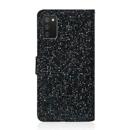 For Samsung Galaxy A03s (EU Version) Glitter Powder Horizontal Flip Leather Case with Card Slots & Holder & Lanyard(Black) by buy2fix