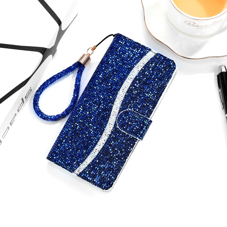 For Samsung Galaxy A03s (EU Version) Glitter Powder Horizontal Flip Leather Case with Card Slots & Holder & Lanyard(Blue) by buy2fix