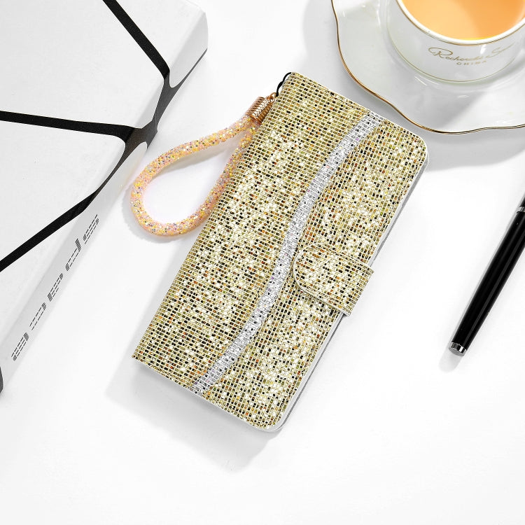 For Samsung Galaxy A03s (EU Version) Glitter Powder Horizontal Flip Leather Case with Card Slots & Holder & Lanyard(Gold) by buy2fix
