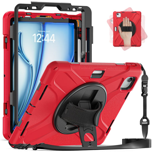 For iPad Air 11 2024 / Air 5 10.9 2022 / Air 4 10.9 2020 / Pro 11 2022 /2021 / 2018 / 2020 Silicone + PC Protective Tablet Case with Holder & Shoulder Strap(Red) by buy2fix
