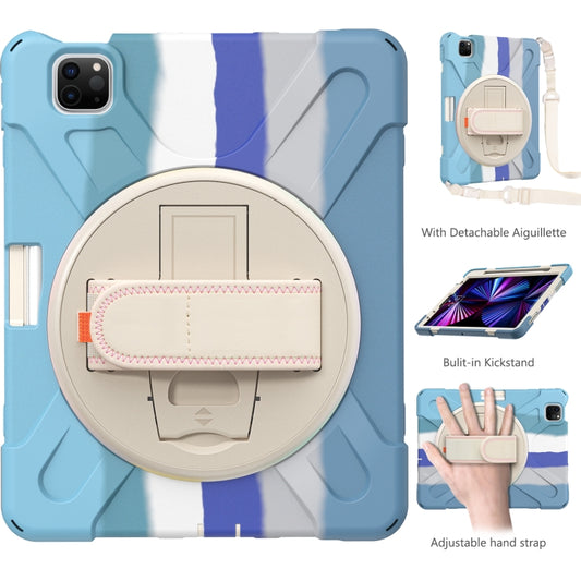 For iPad Air 11 2024 / Air 5 10.9 2022 / Air 4 10.9 2020 / Pro 11 2022 /2021 / 2018 / 2020 Silicone + PC Protective Tablet Case with Holder & Shoulder Strap(Colorful Blue) - iPad Pro 11 (2022/2021) Cases by buy2fix | Online Shopping UK | buy2fix