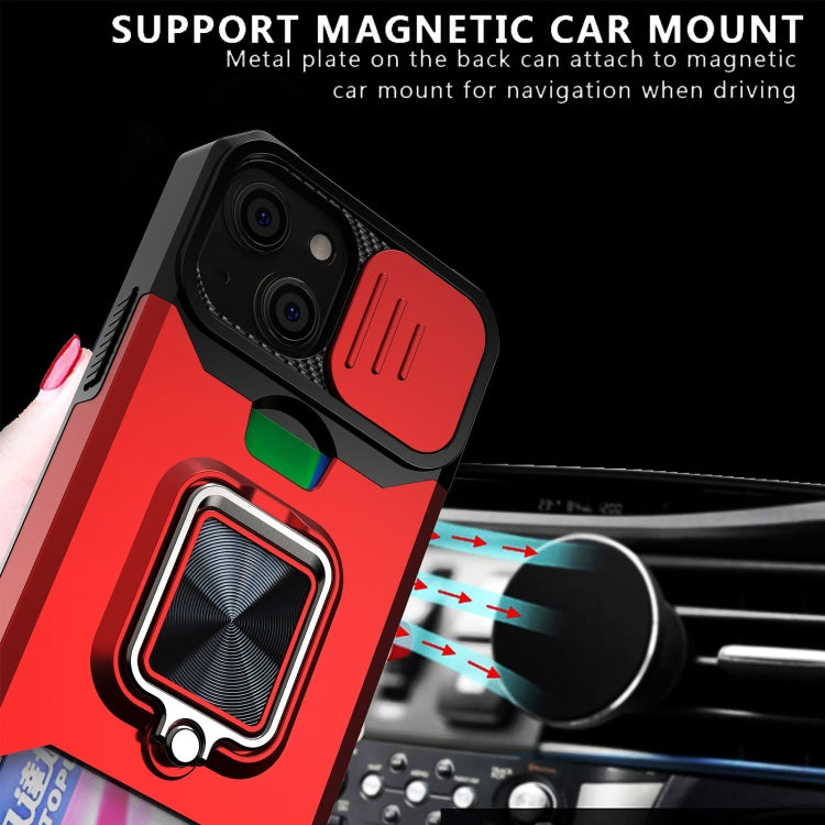 For iPhone 13 mini Sliding Camshield Card Slot Ring Kickstand Phone Case (Black) by buy2fix