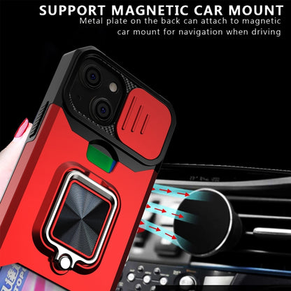 For iPhone 13 mini Sliding Camshield Card Slot Ring Kickstand Phone Case (Black) by buy2fix