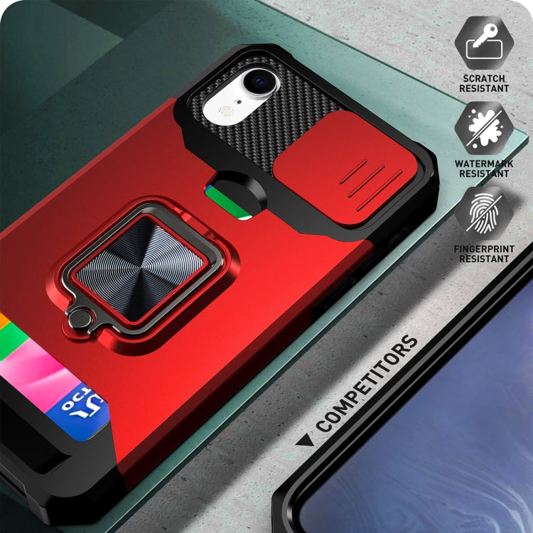 For iPhone XR Sliding Camshield Card Slot Ring Kickstand Phone Case(Red) by buy2fix