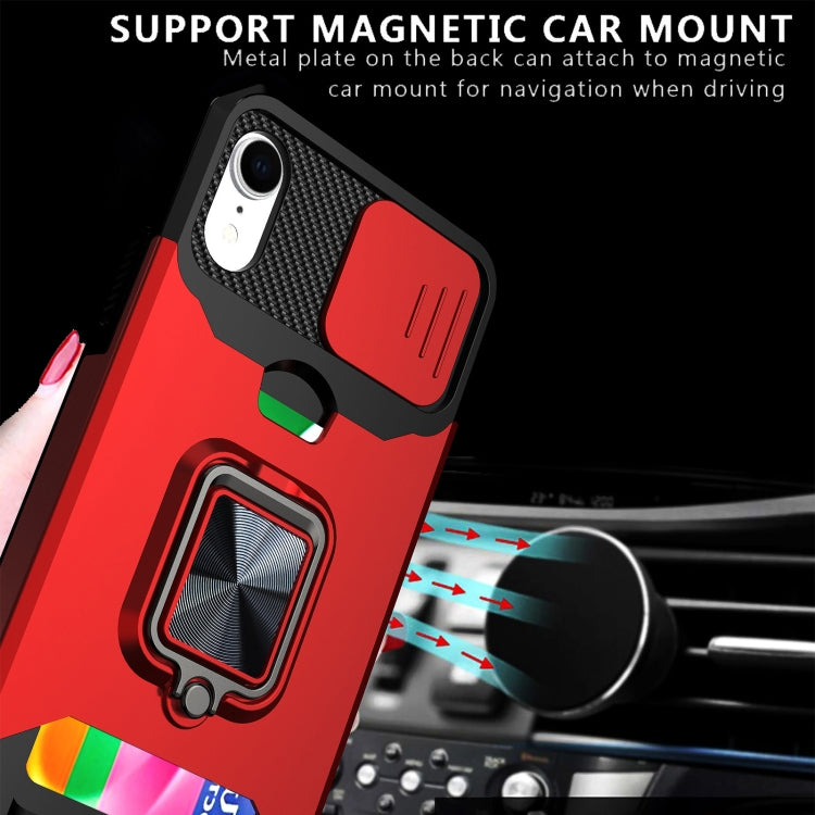 For iPhone XR Sliding Camshield Card Slot Ring Kickstand Phone Case(Red) by buy2fix