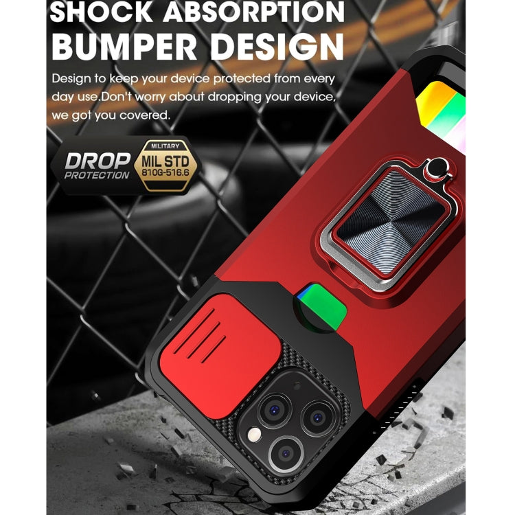 For iPhone 12 / 12 Pro Sliding Camshield Card Slot Ring Kickstand Phone Case(Dark Green) by buy2fix