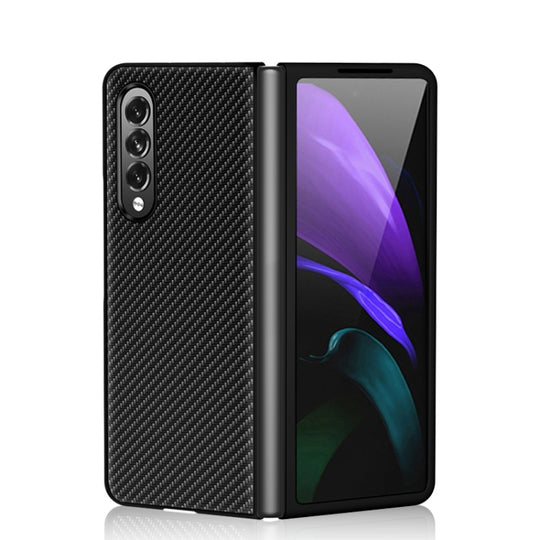 For Samsung Galaxy Z Fold3 5G Solid Color Carbon Fiber Texture PU Shockproof Protective Case(Black)
