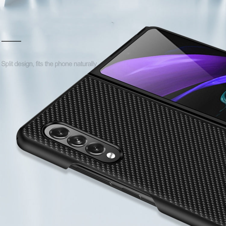 For Samsung Galaxy Z Fold3 5G Solid Color Carbon Fiber Texture PU Shockproof Protective Case(Black) by buy2fix