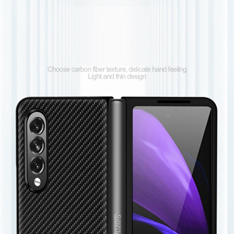 For Samsung Galaxy Z Fold3 5G Solid Color Carbon Fiber Texture PU Shockproof Protective Case(Black) by buy2fix