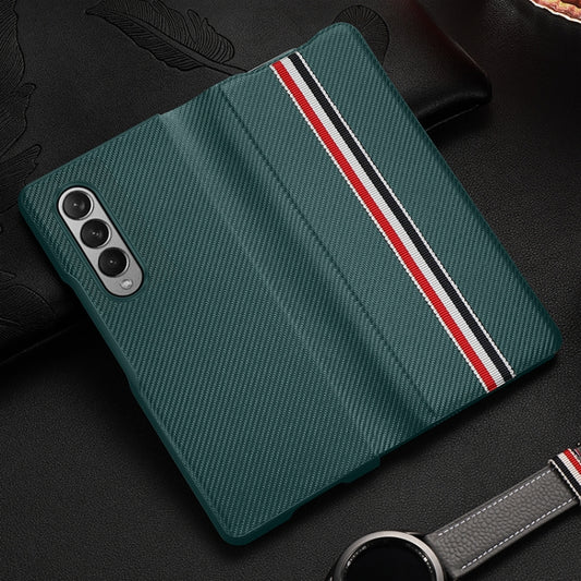 For Samsung Galaxy Z Fold3 5G Carbon Fiber Texture Folding All Inclusive PU Shockproof Splicing Leather Case(Green) - Galaxy Phone Cases by buy2fix | Online Shopping UK | buy2fix