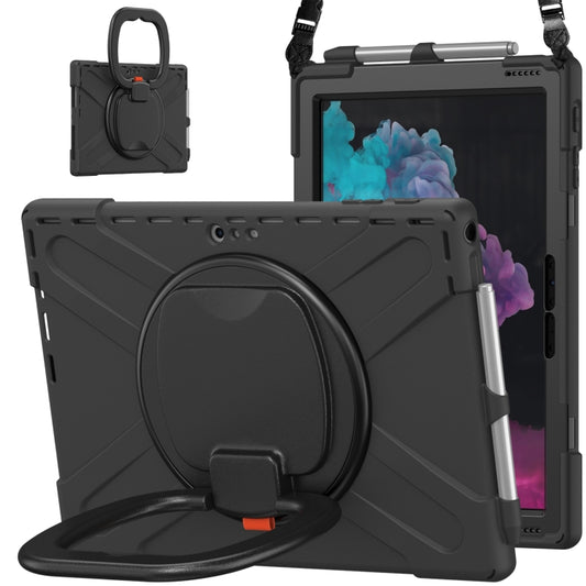 For Microsoft Surface Pro 7+/7/6/5/4 Silicone + PC Protective Case with Holder & Shoulder Strap(Black) by buy2fix