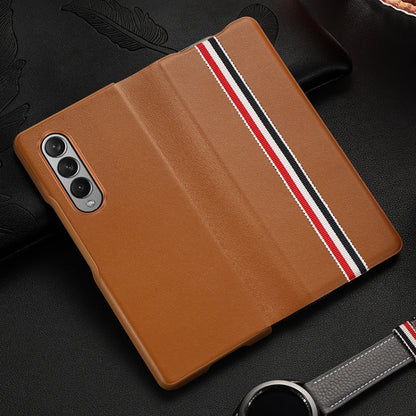 For Samsung Galaxy Z Fold3 5G Cowhide Shockproof Fold Splicing Leather Case(Brown) by buy2fix