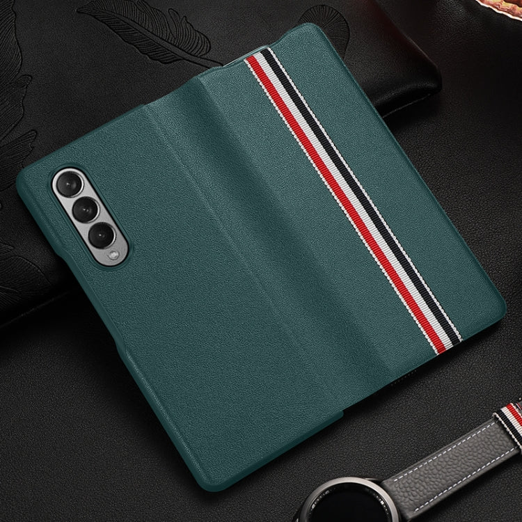 For Samsung Galaxy Z Fold3 5G Cowhide Shockproof Fold Splicing Leather Case(Green) by buy2fix