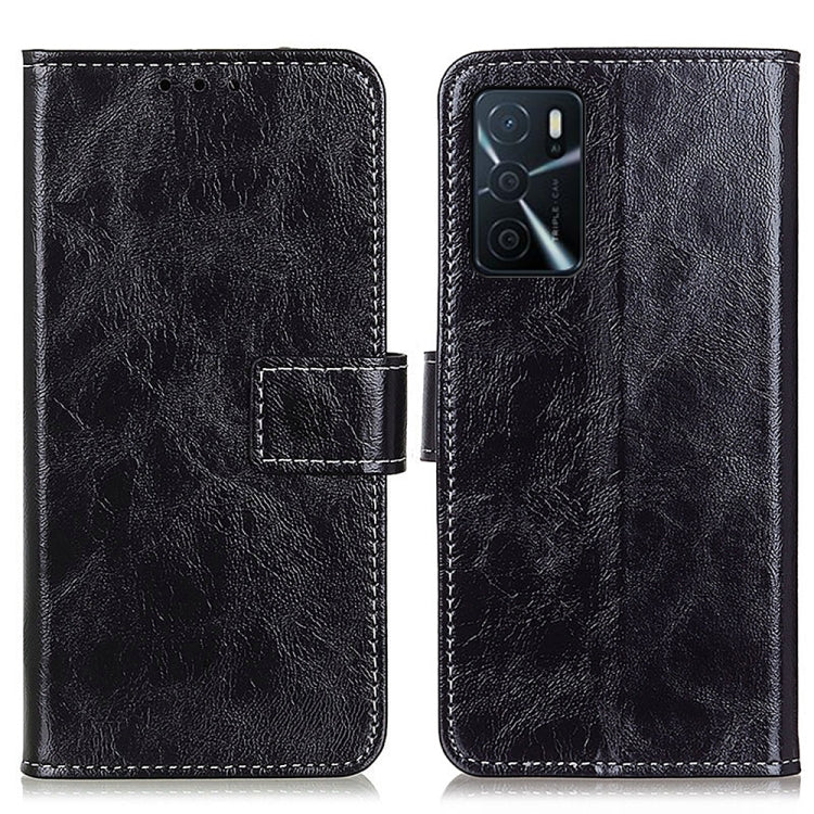 For OPPO A16 Retro Crazy Horse Texture Horizontal Flip Leather Case with Holder & Card Slots & Photo Frame & Wallet(Black) - OPPO Cases by buy2fix | Online Shopping UK | buy2fix