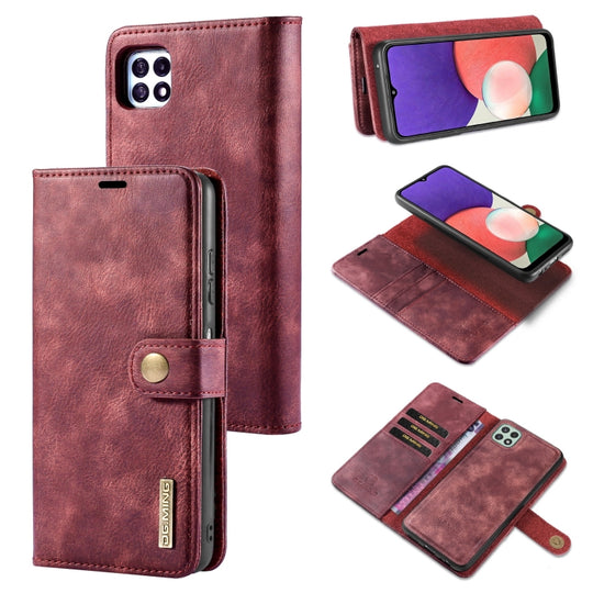 For Samsung Galaxy A22 5G DG.MING Crazy Horse Texture Flip Detachable Magnetic Leather Case with Holder & Card Slots & Wallet(Red)