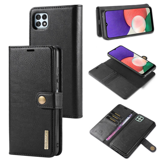For Samsung Galaxy A22 5G DG.MING Crazy Horse Texture Flip Detachable Magnetic Leather Case with Holder & Card Slots & Wallet(Black)