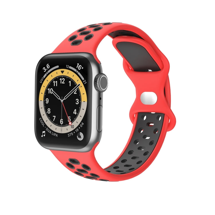 Two-color 8-buckle Silicone Watch Band For Apple Watch Series 9&8&7 41mm / SE 3&SE 2&6&SE&5&4 40mm / 3&2&1 38mm(Red Black) - Watch Bands by buy2fix | Online Shopping UK | buy2fix