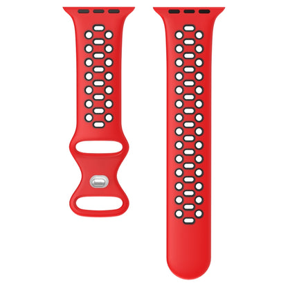 Two-color 8-buckle Silicone Watch Band For Apple Watch Series 9&8&7 41mm / SE 3&SE 2&6&SE&5&4 40mm / 3&2&1 38mm(Red Black) - Watch Bands by buy2fix | Online Shopping UK | buy2fix