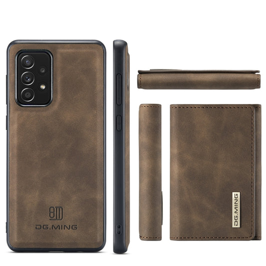 For Samsung Galaxy A52 5G / 4G DG.MING M1 Series 3-Fold Multi Card Wallet Back Cover Shockproof Case with Holder Function(Coffee) by DG.MING