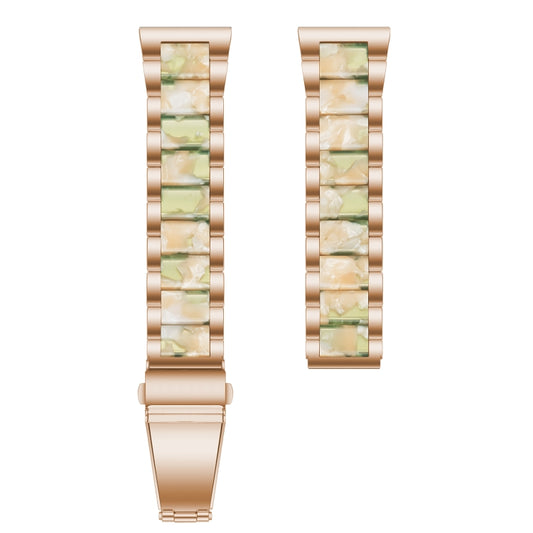 For Samsung Smart Watch 20mm Three-beads Steel + Resin Watch Band(Rose Gold Pink Green) by buy2fix