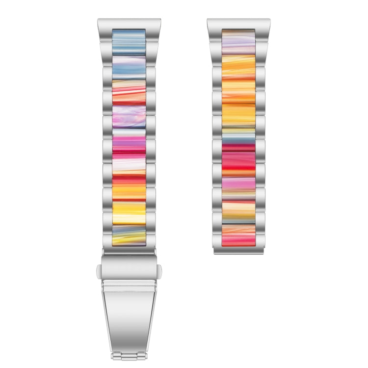 For Samsung Smart Watch 20mm Three-beads Steel + Resin Watch Band(Silver Rainbow) - Watch Bands by buy2fix | Online Shopping UK | buy2fix