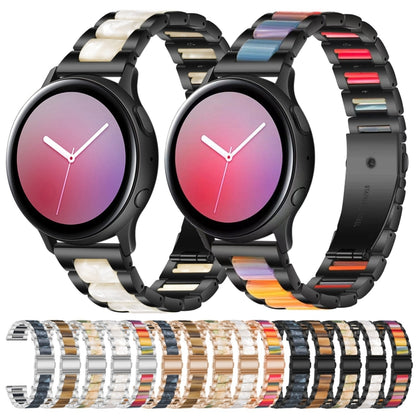 For Samsung Smart Watch 20mm Three-beads Steel + Resin Watch Band(Rose Gold Pink Green) - Watch Bands by buy2fix | Online Shopping UK | buy2fix