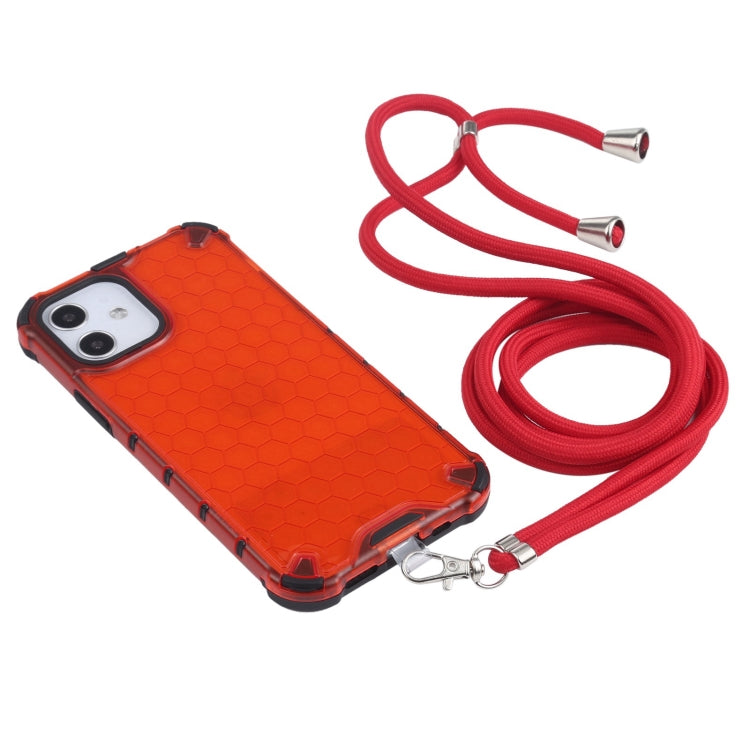 For iPhone 12 mini Shockproof Honeycomb PC + TPU Case with Neck Lanyard (Red) by buy2fix