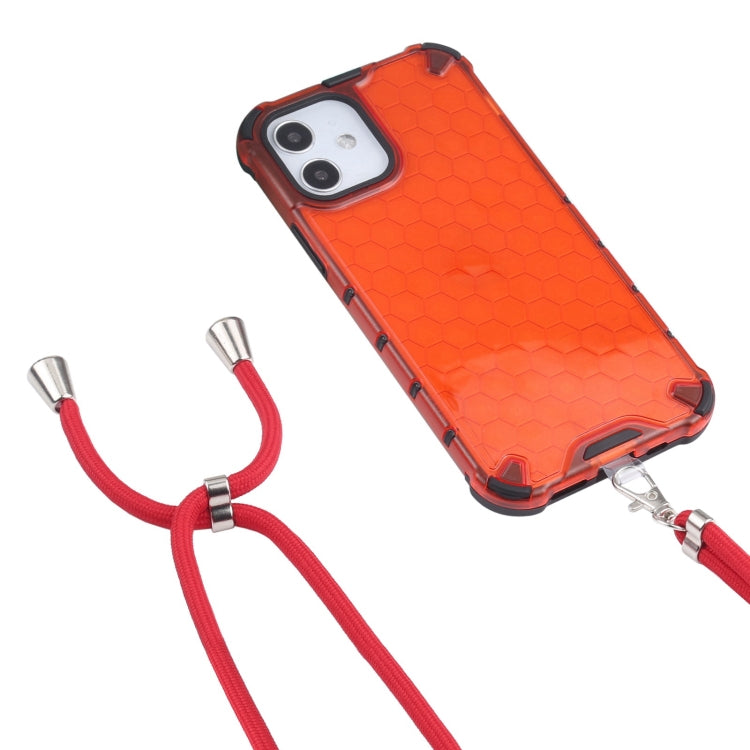 For iPhone 12 mini Shockproof Honeycomb PC + TPU Case with Neck Lanyard (Red) by buy2fix