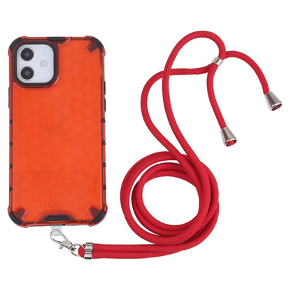For iPhone 12 / 12 Pro Shockproof Honeycomb PC + TPU Case with Neck Lanyard(Red) by buy2fix