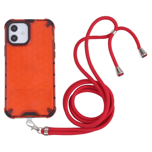 For iPhone 12 / 12 Pro Shockproof Honeycomb PC + TPU Case with Neck Lanyard(Red) by buy2fix