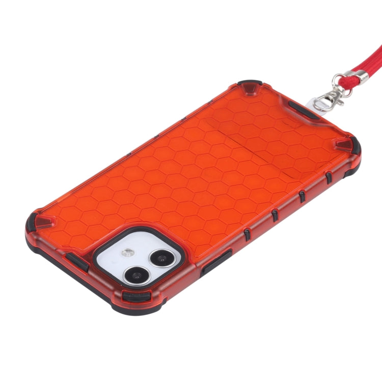 For iPhone 12 / 12 Pro Shockproof Honeycomb PC + TPU Case with Neck Lanyard(Red) by buy2fix