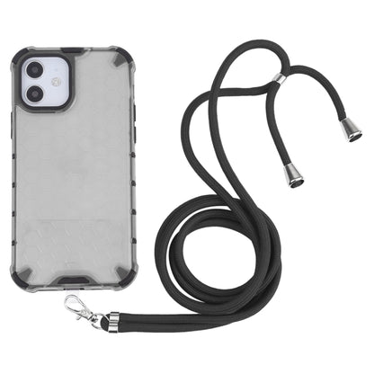 For iPhone 12 / 12 Pro Shockproof Honeycomb PC + TPU Case with Neck Lanyard(Grey) by buy2fix