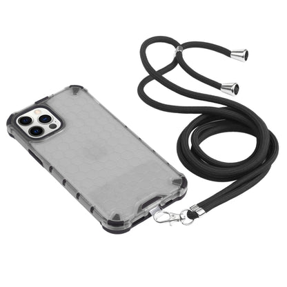 For iPhone 12 Pro Max Shockproof Honeycomb PC + TPU Case with Neck Lanyard(Grey) by buy2fix