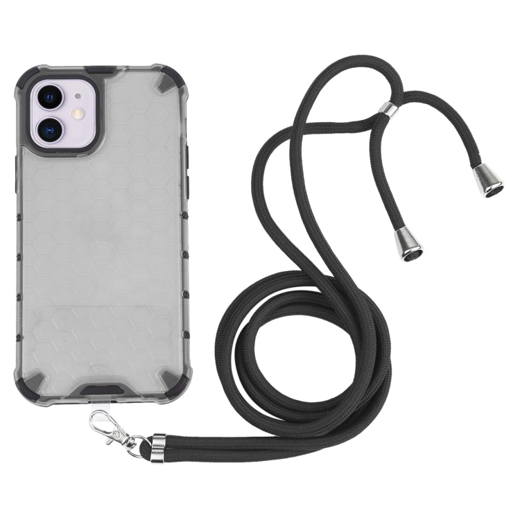 For iPhone 11 Shockproof Honeycomb PC + TPU Case with Neck Lanyard (Grey) by buy2fix