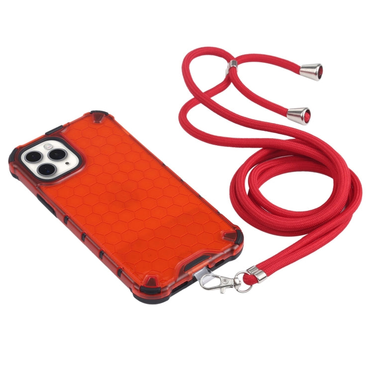 For iPhone 11 Pro Shockproof Honeycomb PC + TPU Case with Neck Lanyard (Red) by buy2fix