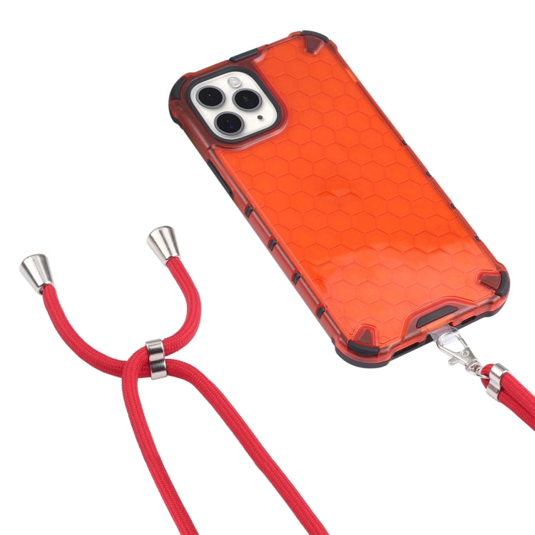 For iPhone 11 Pro Shockproof Honeycomb PC + TPU Case with Neck Lanyard (Red) by buy2fix